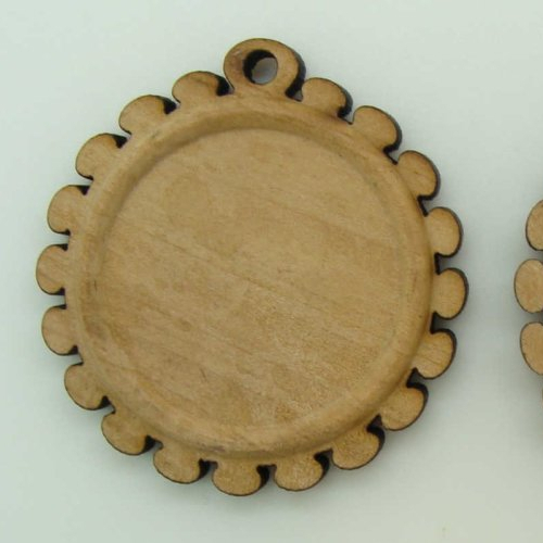 5 supports cabochon rond 25mm  base pendentif bois 39mm création bijoux déco