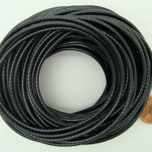 5 mètres fil noir nylon polyester ciré 3mm cordon lacet création bijoux déco
