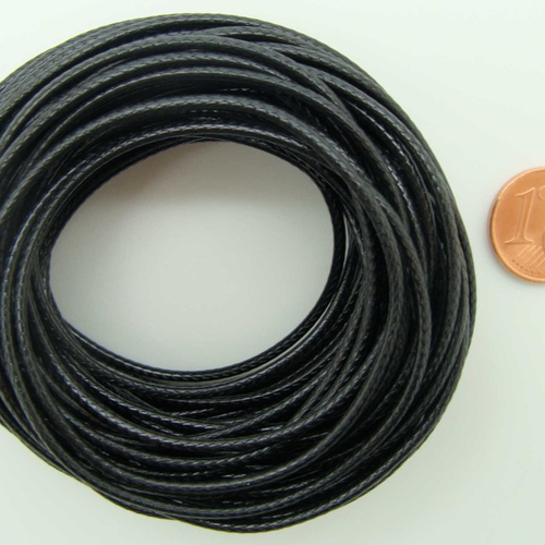 10 mètres fil noir nylon polyester ciré 1,5mm cordon lacet création bijoux déco