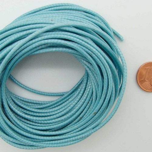 10 mètres fil bleu clair nylon polyester ciré 1,5mm cordon lacet création bijoux déco