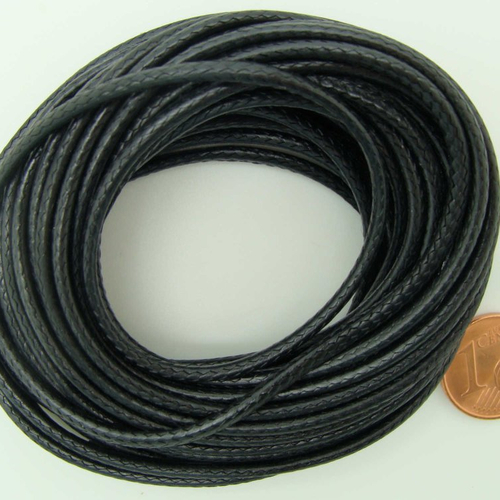 5 mètres fil noir nylon polyester ciré 2,3mm cordon lacet création bijoux déco
