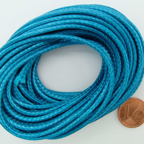 5 mètres fil bleu turquoise nylon polyester ciré 2,3mm cordon lacet création bijoux déco