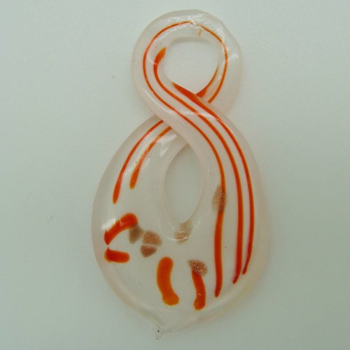 Pendentif torsade 8 boucles rayures orange 65mm en verre lampwork pour création de bijoux collier