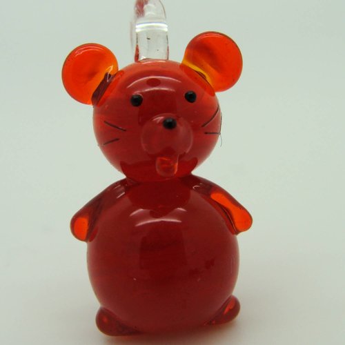 Pendentif souris rouge animal rat 28mm en verre lampwork pour création de bijoux collier