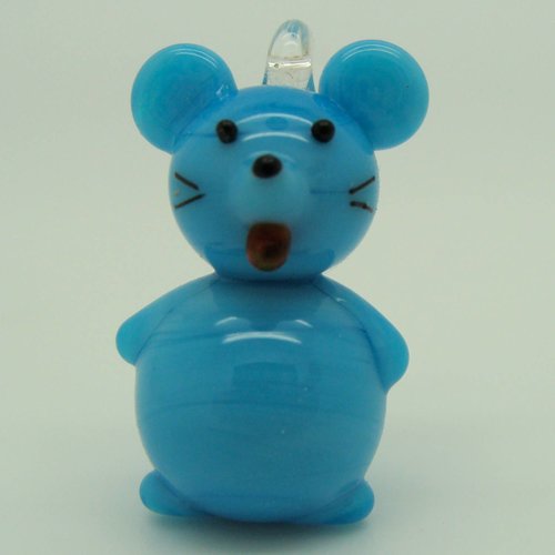 Pendentif souris bleu animal rat 28mm en verre lampwork pour création de bijoux collier
