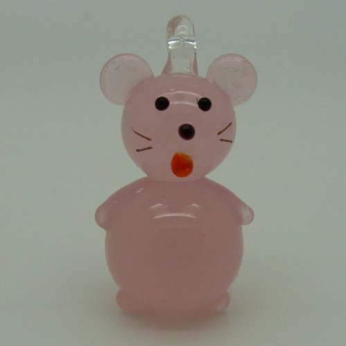 Pendentif souris rose animal rat 28mm en verre lampwork pour création de bijoux collier