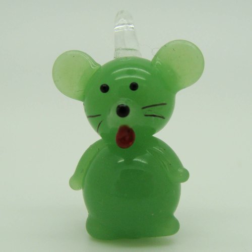 Pendentif souris vert animal rat 28mm en verre lampwork pour création de bijoux collier