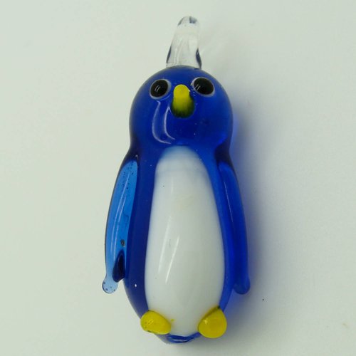 Pendentif pingouin manchot bleu foncé animal oiseau 45mm en verre lampwork pour création de bijoux collier
