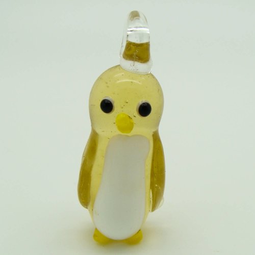 Pendentif pingouin manchot jaune animal oiseau 45mm en verre lampwork pour création de bijoux collier