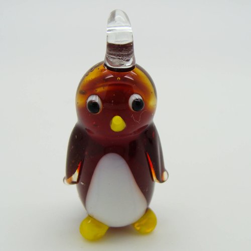 Pendentif pingouin manchot marron animal oiseau 45mm en verre lampwork pour création de bijoux collier