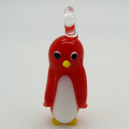 Pendentif pingouin manchot rouge animal oiseau 45mm en verre lampwork pour création de bijoux collier