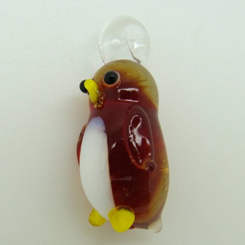 Pendentif petit pingouin manchot marron animal oiseau 27mm en verre lampwork pour création de bijoux collier