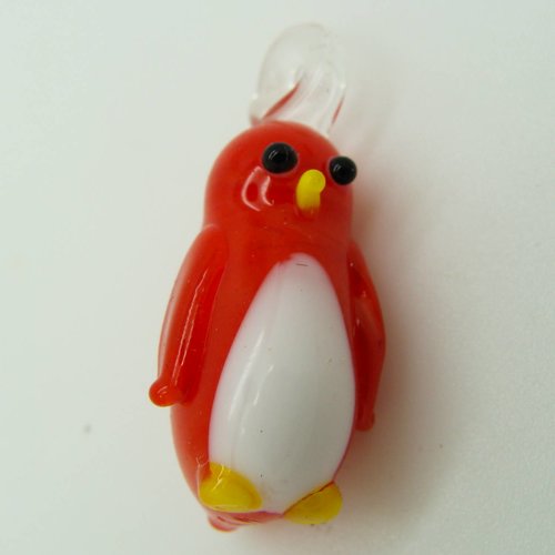 Pendentif petit pingouin manchot rouge animal oiseau 27mm en verre lampwork pour création de bijoux collier