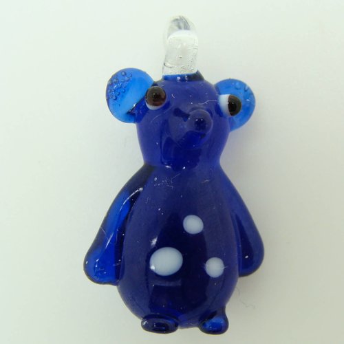 Pendentif petite souris bleu foncé animal rat 27mm en verre lampwork pour création de bijoux collier