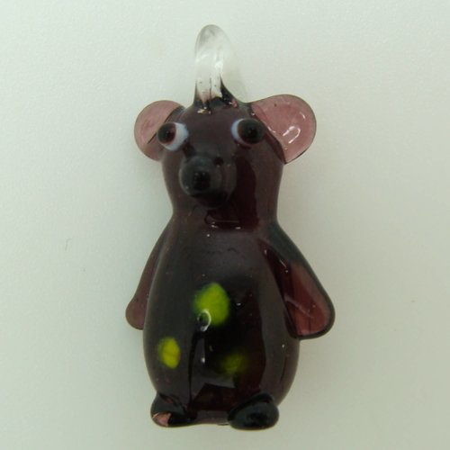 Pendentif petite souris violet animal rat 27mm en verre lampwork pour création de bijoux collier