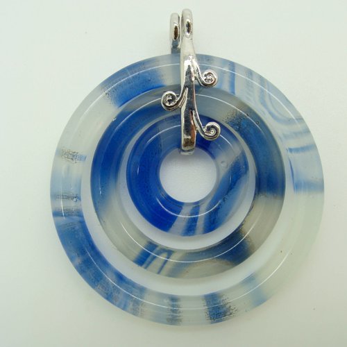 Pendentif 3 ronds bleu 44mm en verre avec bélière pour création de bijoux collier