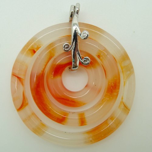 Pendentif 3 ronds orange 44mm en verre avec bélière pour création de bijoux collier