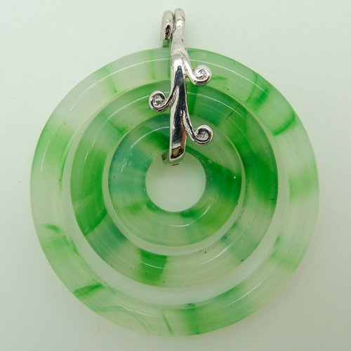 Pendentif 3 ronds vert 44mm en verre avec bélière pour création de bijoux collier