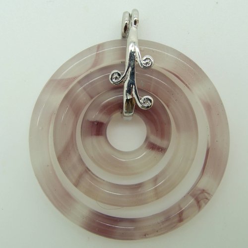 Pendentif 3 ronds violet 44mm en verre avec bélière pour création de bijoux collier