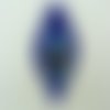 Pendentif feuille bleu foncé motif oeil 64mm en verre lampwork pour création de bijoux collier
