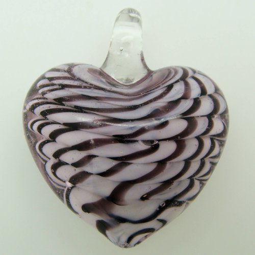 Pendentif coeur violet tourbillon noir 40mm verre diy création bijoux