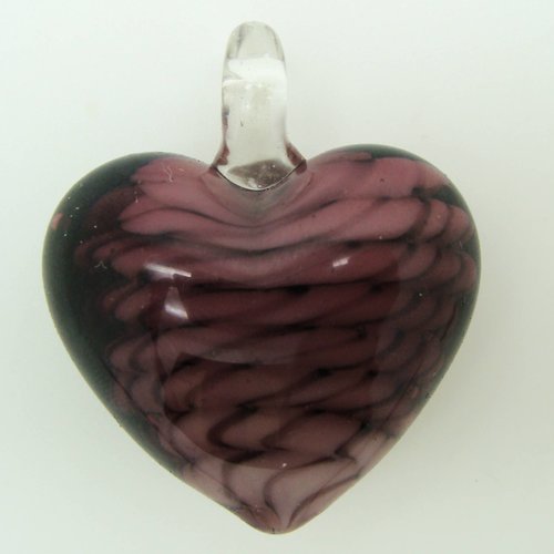 Pendentif coeur violet foncé tourbillon noir 40mm verre diy création bijoux