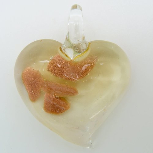 Pendentif coeur transparent vert touches dorées 42mm verre diy création bijoux