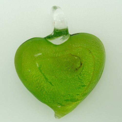 Pendentif coeur vert feuille argentée uni 45mm verre diy création bijoux
