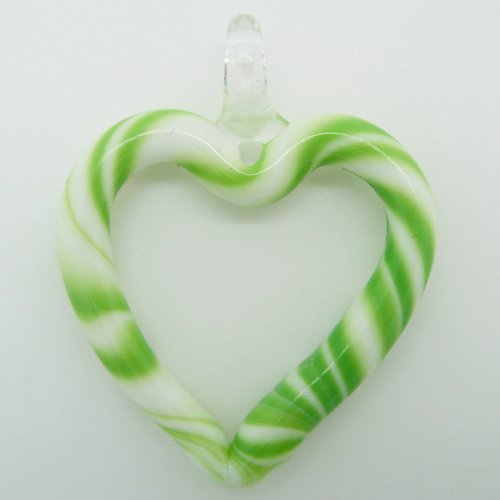 Pendentif coeur bicolore vert blanc motif sucre d'orge 52mm verre diy création bijoux