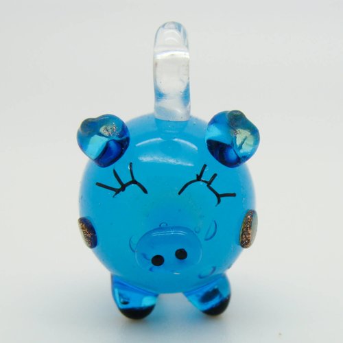 Pendentif mini cochon bleu foncé 23mm animal en verre lampwork pour création de bijoux collier