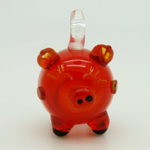 Pendentif mini cochon rouge noir 23mm animal en verre lampwork pour création de bijoux collier