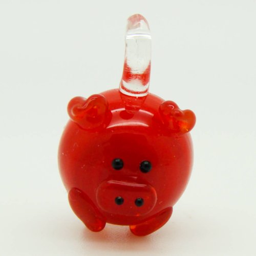 Pendentif mini cochon rouge 23mm animal en verre lampwork pour création de bijoux collier