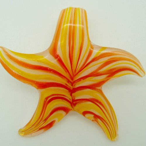 Pendentif etoile fleur rayée jaune orange 57mm verre diy création bijoux