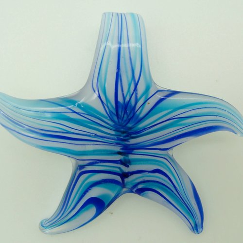 Pendentif etoile fleur rayée bleu 57mm verre diy création bijoux
