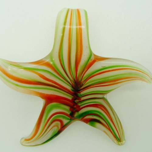 Pendentif etoile fleur rayée vert orange 57mm verre diy création bijoux