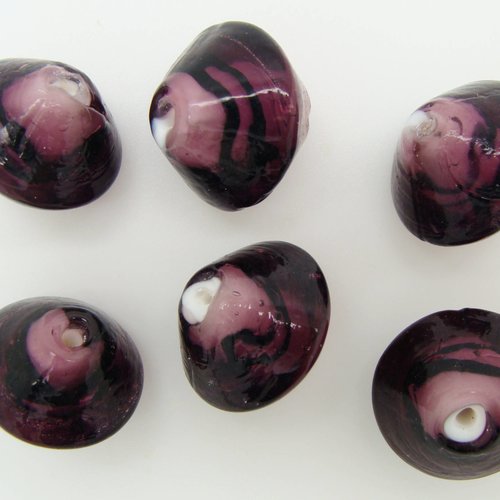 6 perles violet toupie bicone 18mm verre lampwork