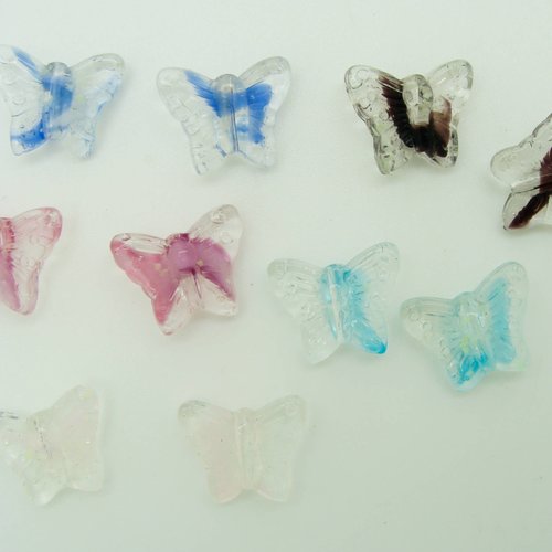 10 perles papillons 16mm verre mix couleurs animal printemps