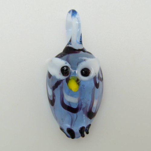 Mini pendentif chouette bleu foncé hibou 25mm animal oiseau en verre lampwork pour création de bijoux collier