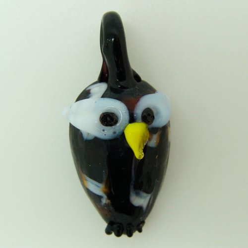 Mini pendentif chouette noir hibou 28mm animal oiseau en verre lampwork pour création de bijoux collier
