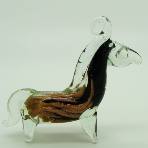 Pendentif cheval noir doré et transparent animal 70mm en verre lampwork pour création de bijoux collier