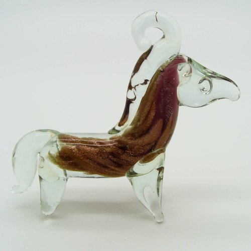 Pendentif cheval violet doré et transparent animal 70mm en verre lampwork pour création de bijoux collier