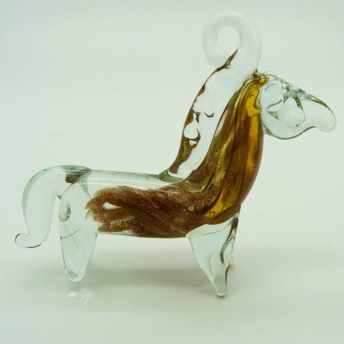 Pendentif cheval marron doré et transparent animal 70mm en verre lampwork pour création de bijoux collier