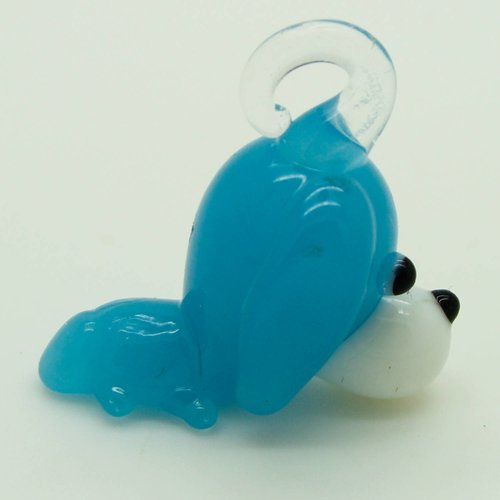Mini pendentif chien bleu 28mm animal en verre lampwork pour création de bijoux collier