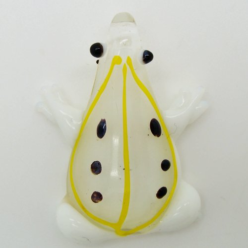 Pendentif grenouille blanc rayure jaune animal 48mm en verre lampwork pour création de bijoux collier