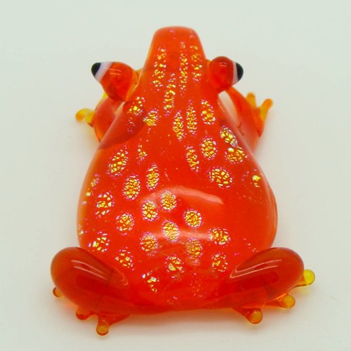Pendentif grenouille rouge points jaune dorés dichroique animal 50mm en verre lampwork pour création de bijoux collier