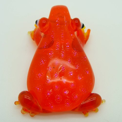 Pendentif grenouille rouge points mauves dichroique animal 50mm en verre lampwork pour création de bijoux collier