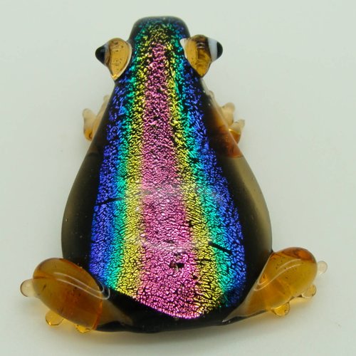 Pendentif grenouille marron dos tricolore dichroique animal 50mm en verre lampwork pour création de bijoux collier