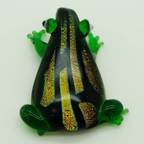 Pendentif grenouille vert dos bandes dichroiques animal 50mm en verre lampwork pour création de bijoux collier
