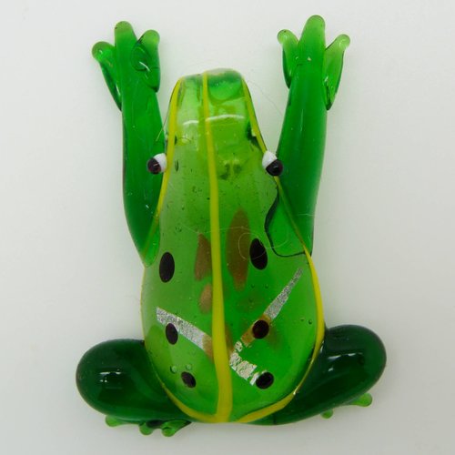 Pendentif grenouille vert rayure jaune ruban argenté animal 52mm en verre lampwork pour création de bijoux collier