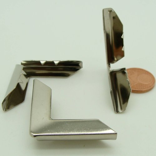 8 coins angles avec griffes 30mm metal argente simple pour classeur cartonnage